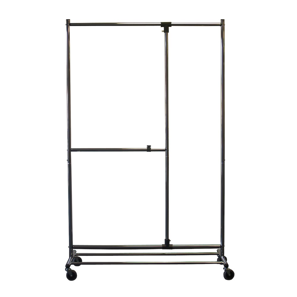 Adjustable garment rack, chrome finish with casters. Picture 2