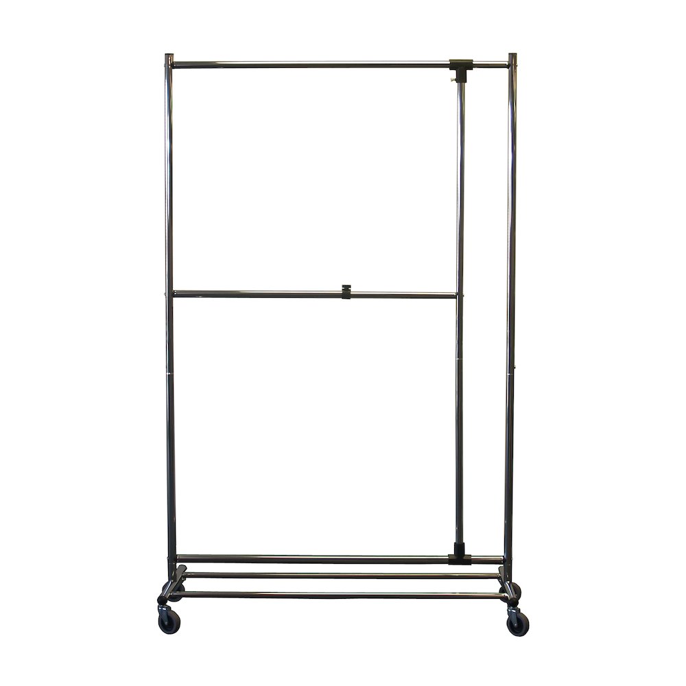 Adjustable garment rack, chrome finish with casters. Picture 1