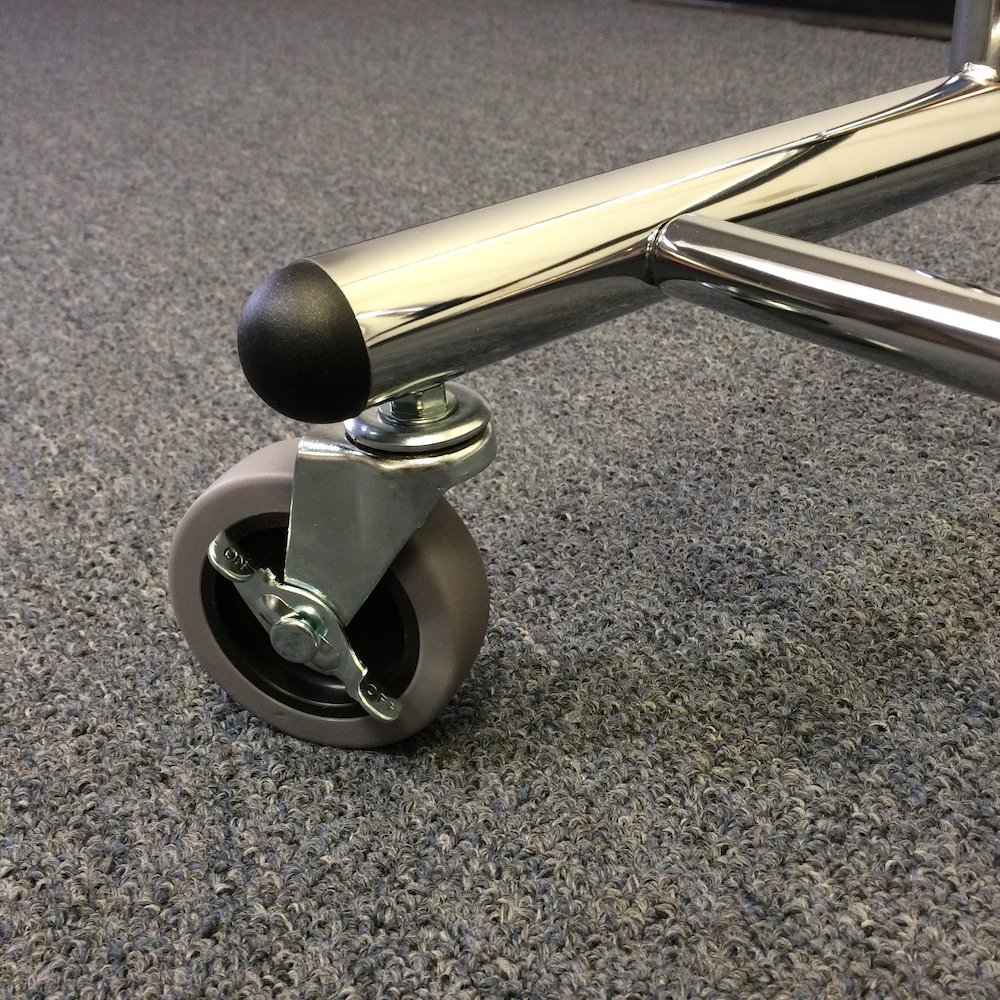 Adjustable garment rack, chrome finish with casters. Picture 5