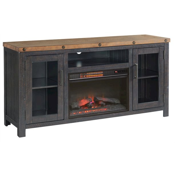 Martin Svensson Home Bolton TV Stand with Electric Fireplace, Black Stain and Natural. Picture 1