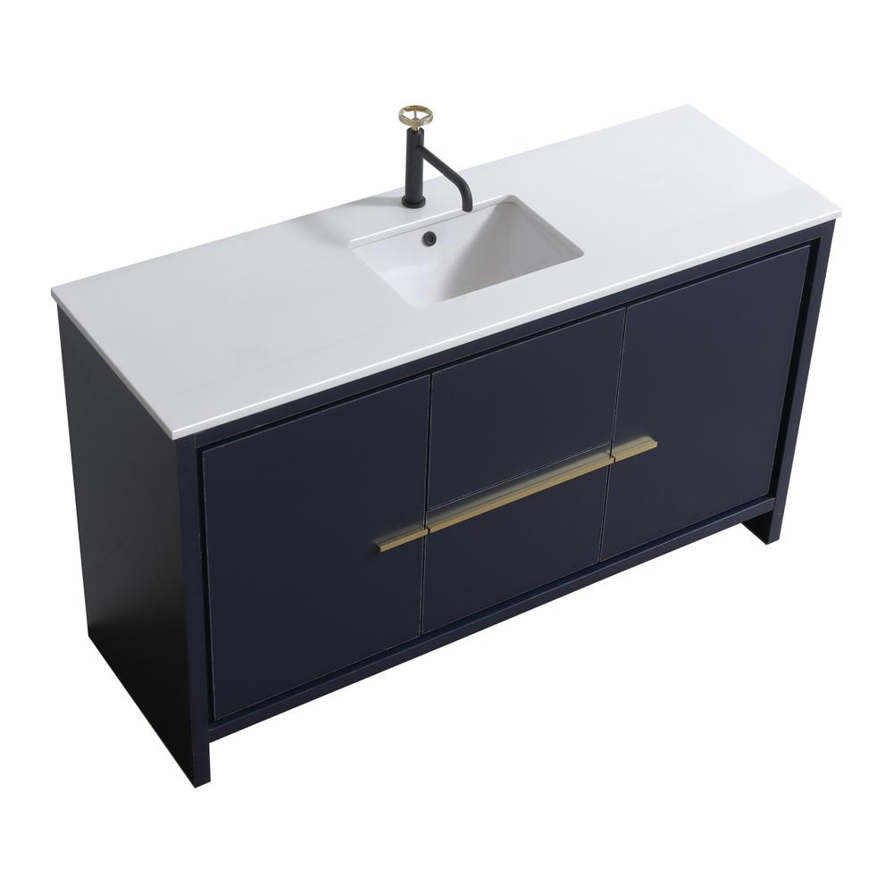 KubeBath Dolce 60″ Blue  Modern Bathroom Vanity with White Quartz Counter-Top. Picture 1