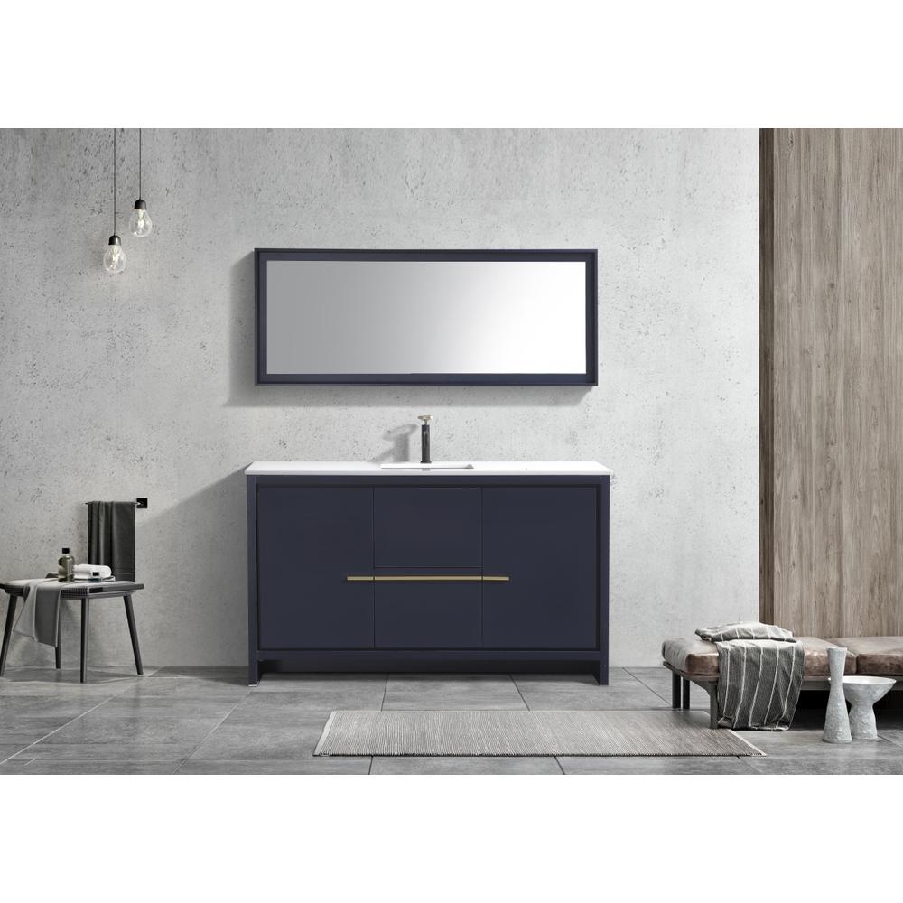 KubeBath Dolce 60″ Blue  Modern Bathroom Vanity with White Quartz Counter-Top. Picture 2