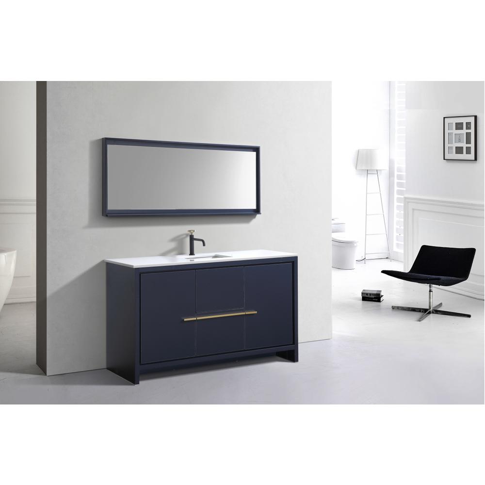 KubeBath Dolce 60″ Blue  Modern Bathroom Vanity with White Quartz Counter-Top. Picture 3