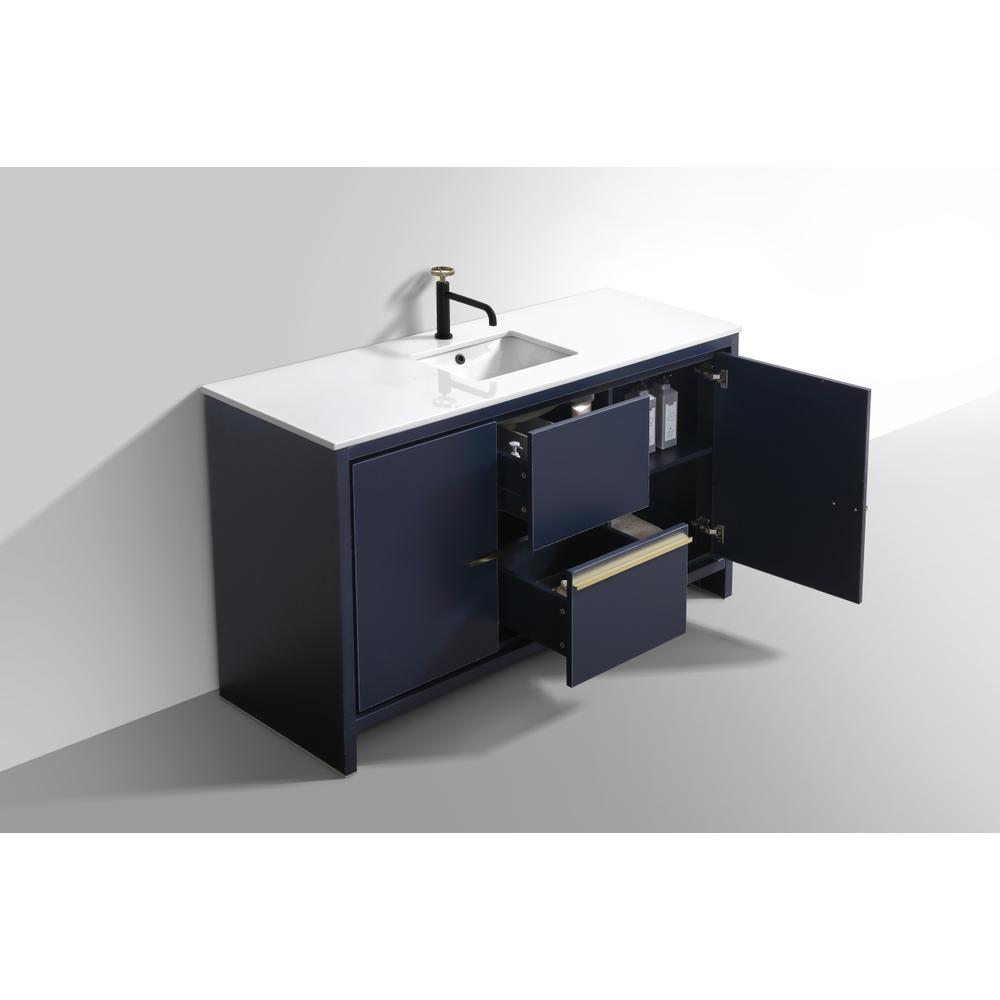 KubeBath Dolce 60″ Blue  Modern Bathroom Vanity with White Quartz Counter-Top. Picture 5