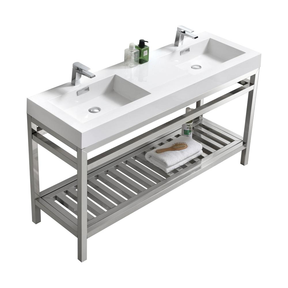 Cisco 60" Double Sink Stainless Steel Console with Acrylic Sink - Chrome. Picture 1