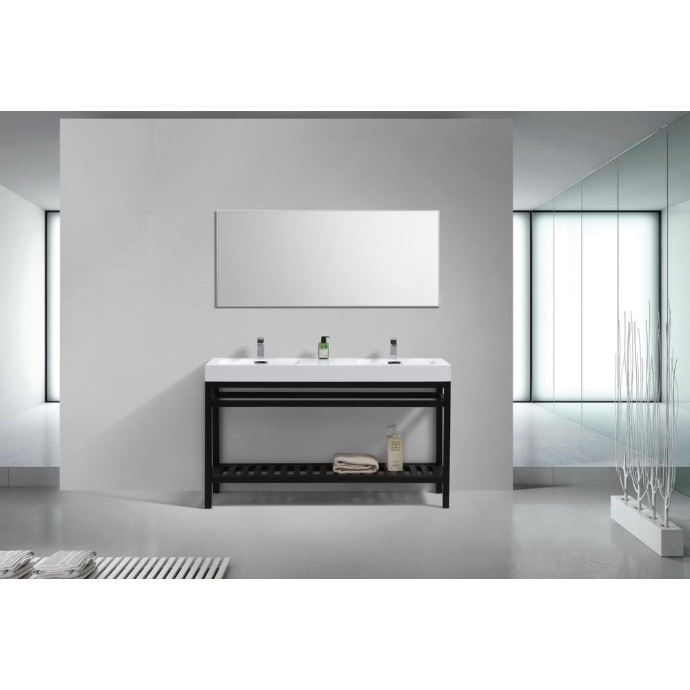 Cisco 60" Double Sink Stainless Steel Console with Acrylic Sink - Matt Black. Picture 1