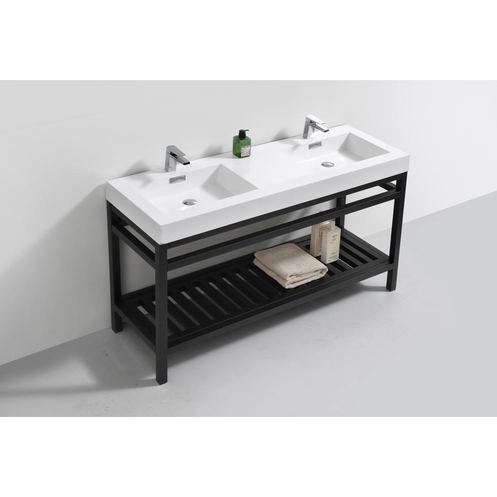 Cisco 60" Double Sink Stainless Steel Console with Acrylic Sink - Matt Black. Picture 2