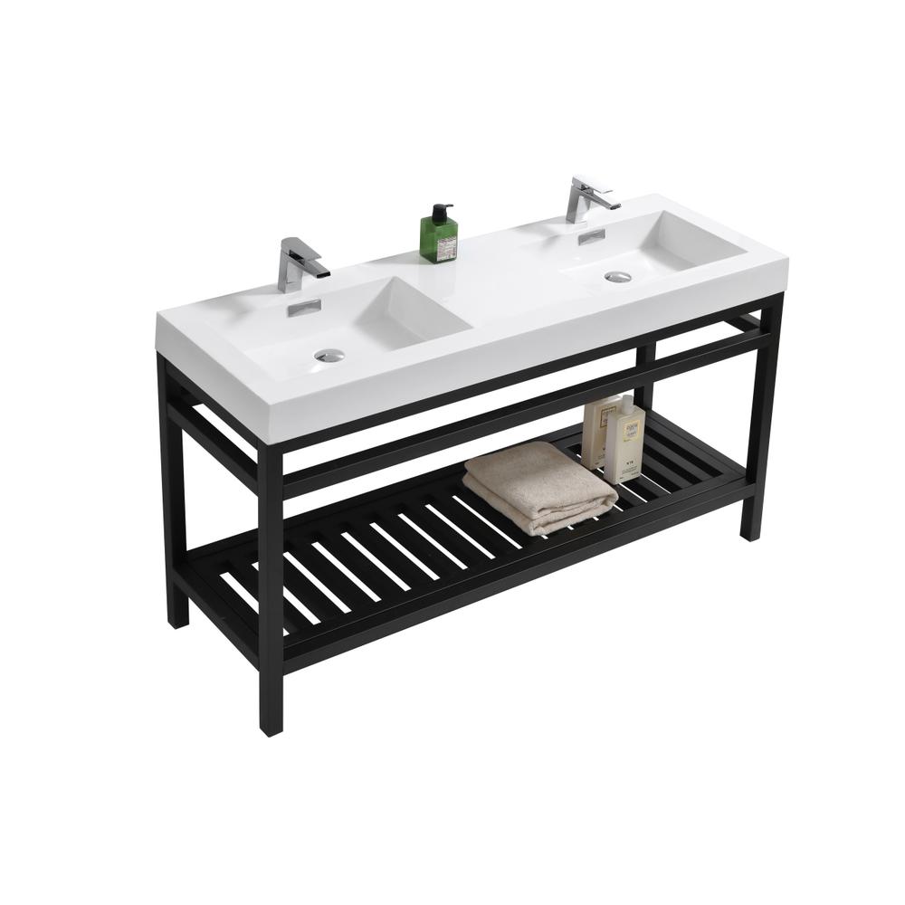 Cisco 60" Double Sink Stainless Steel Console with Acrylic Sink - Matt Black. Picture 3