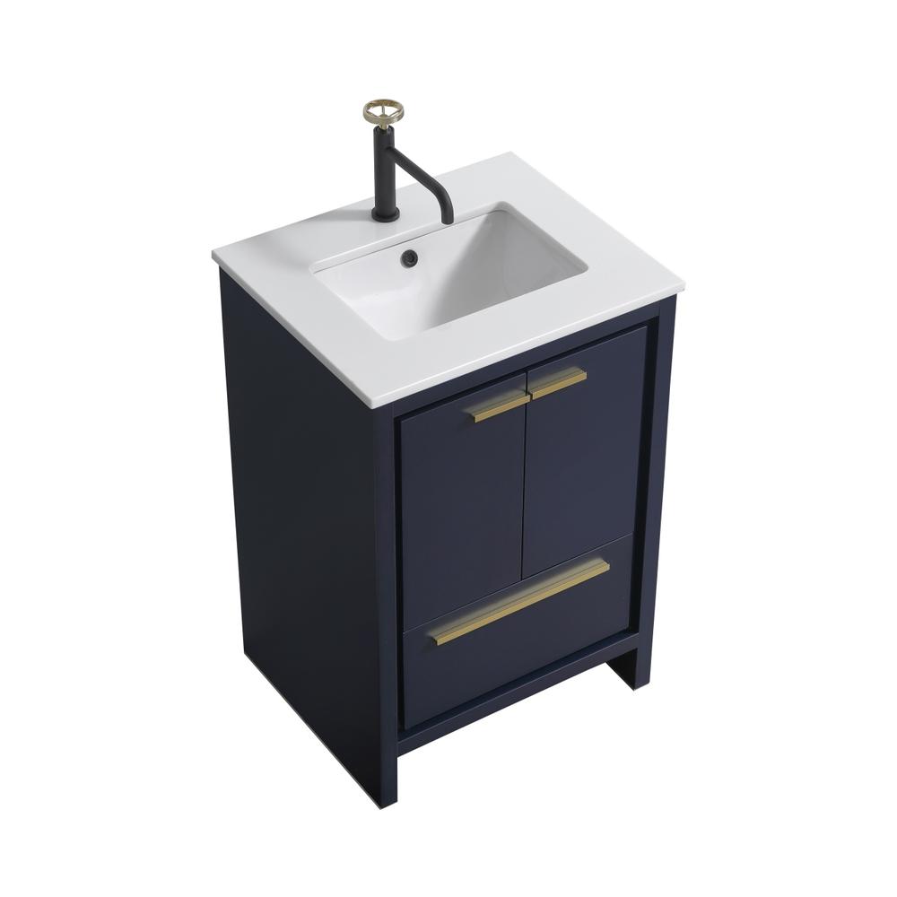 KubeBath Dolce 24″ Blue  Modern Bathroom Vanity with White Quartz Counter-Top. Picture 1