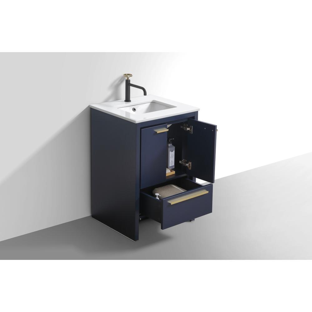 KubeBath Dolce 24″ Blue  Modern Bathroom Vanity with White Quartz Counter-Top. Picture 5