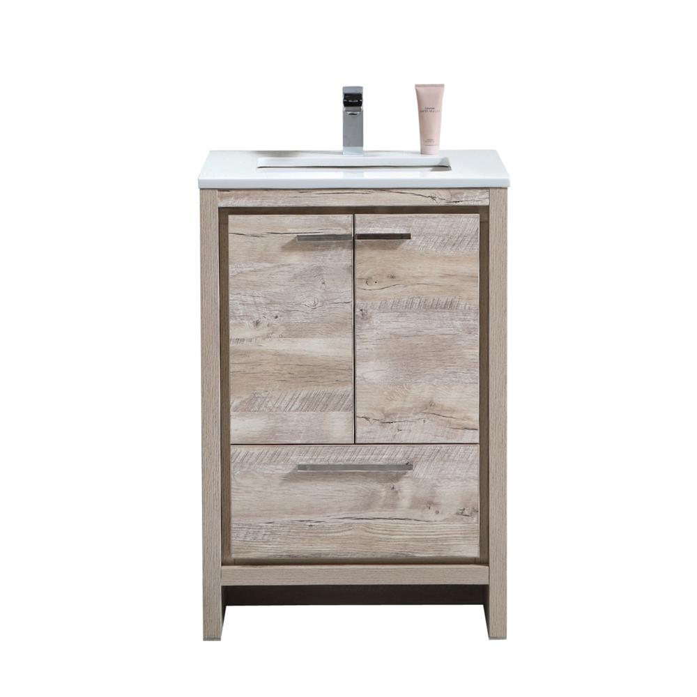 24″ Nature Wood Modern Bathroom Vanity with White Quartz Counter-Top. Picture 1