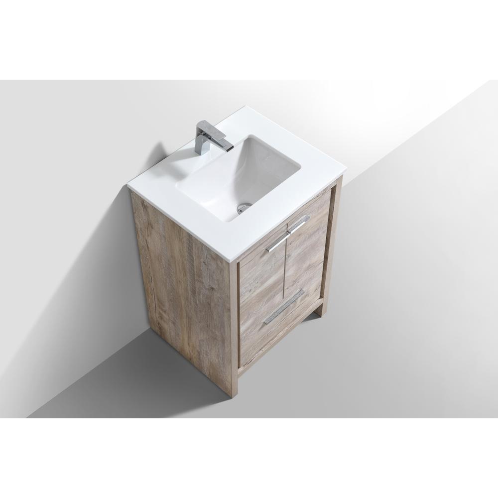 24″ Nature Wood Modern Bathroom Vanity with White Quartz Counter-Top. Picture 4