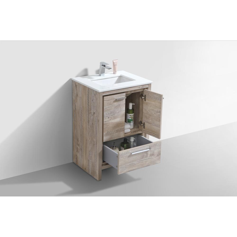 24″ Nature Wood Modern Bathroom Vanity with White Quartz Counter-Top. Picture 5