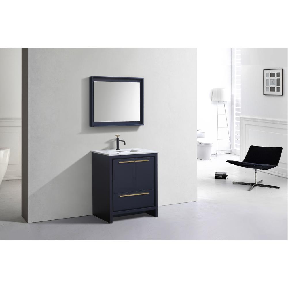KubeBath Dolce 30″ Blue  Modern Bathroom Vanity with White Quartz Counter-Top. Picture 2