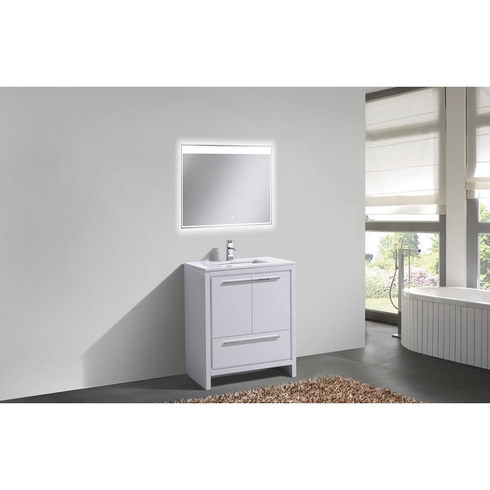 30″ High Gloss White Modern Bathroom Vanity with White Quartz Counter-Top. Picture 2