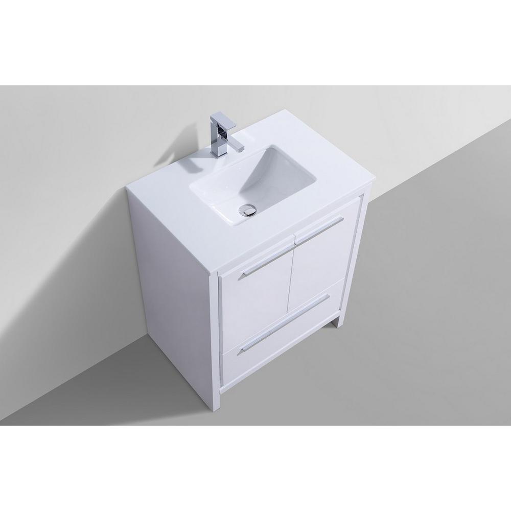 30″ High Gloss White Modern Bathroom Vanity with White Quartz Counter-Top. Picture 3