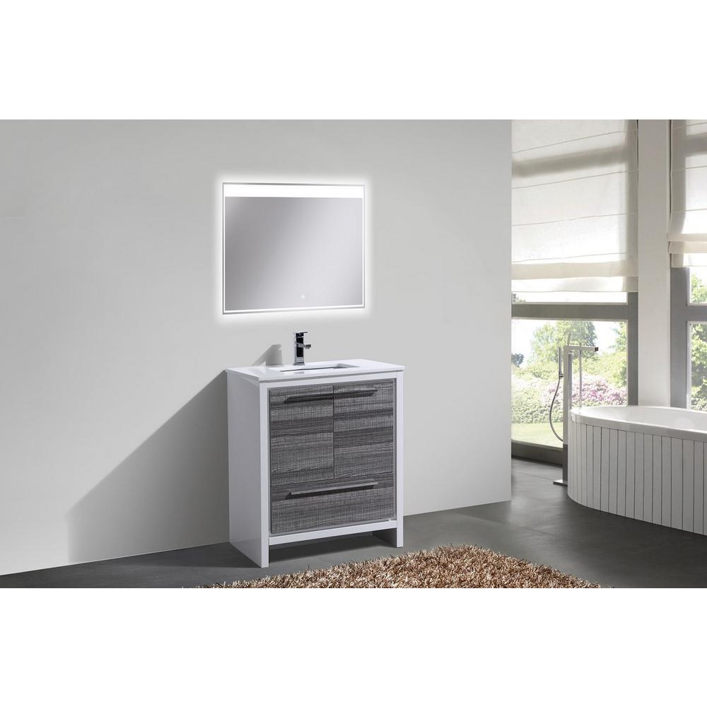 30″ Ash Gray Modern Bathroom Vanity with White Quartz Counter-Top. Picture 2