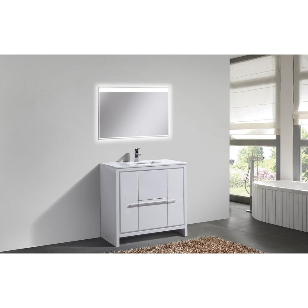 36″ High Gloss White Modern Bathroom Vanity with White Quartz Counter-Top. Picture 2