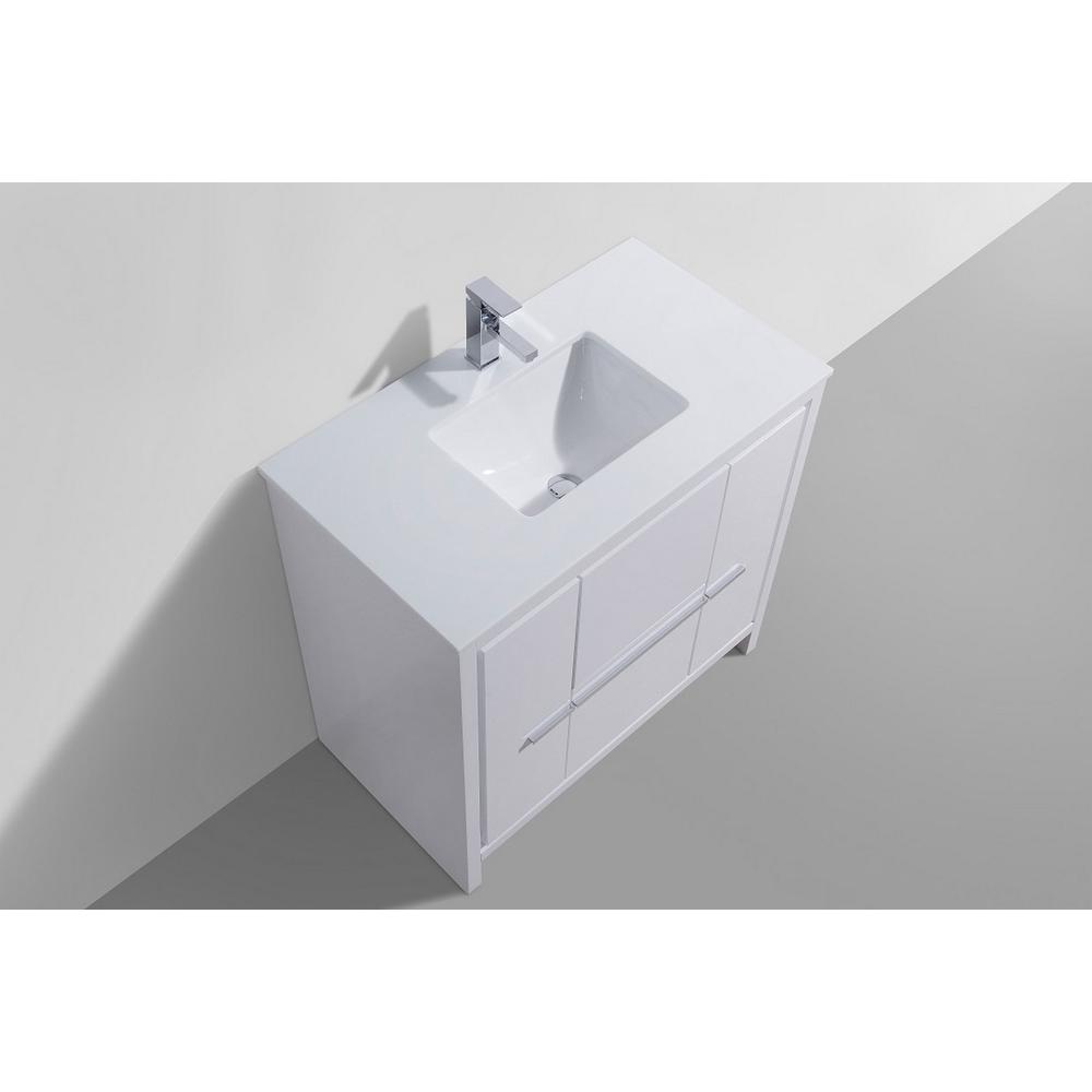 36″ High Gloss White Modern Bathroom Vanity with White Quartz Counter-Top. Picture 3