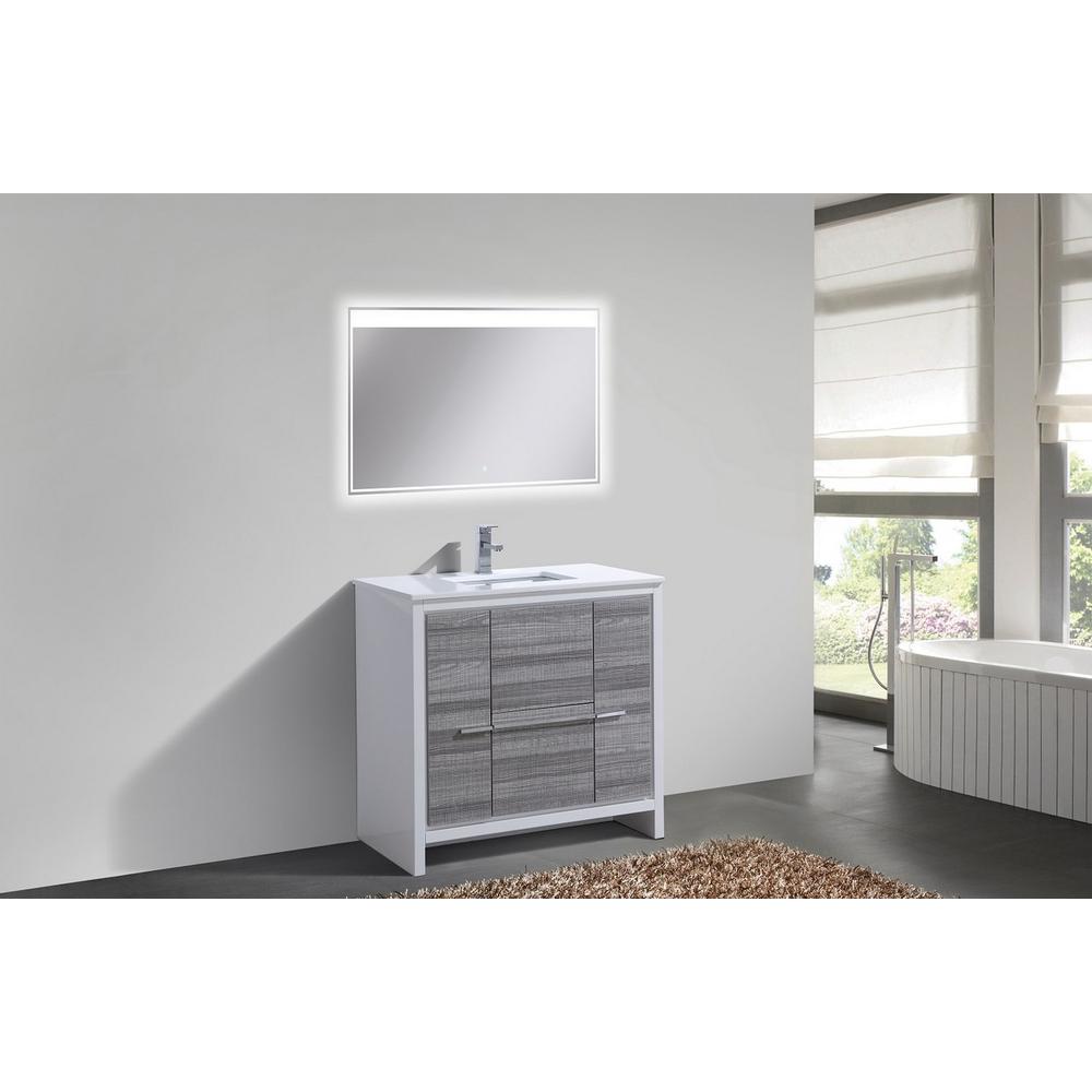 36″ Ash Gray Modern Bathroom Vanity with White Quartz Counter-Top. Picture 2