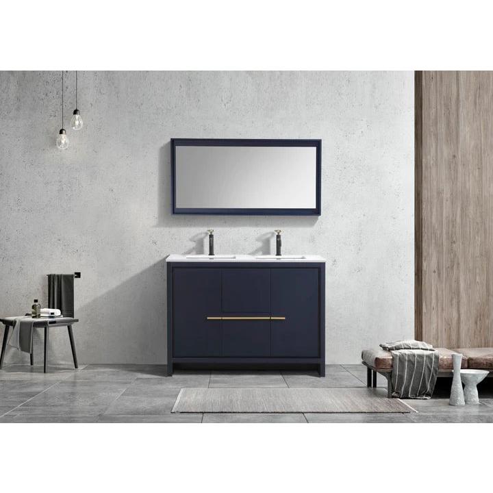 48″ Double Sink Blue  Modern Bathroom Vanity with White Quartz Counter-Top. Picture 2