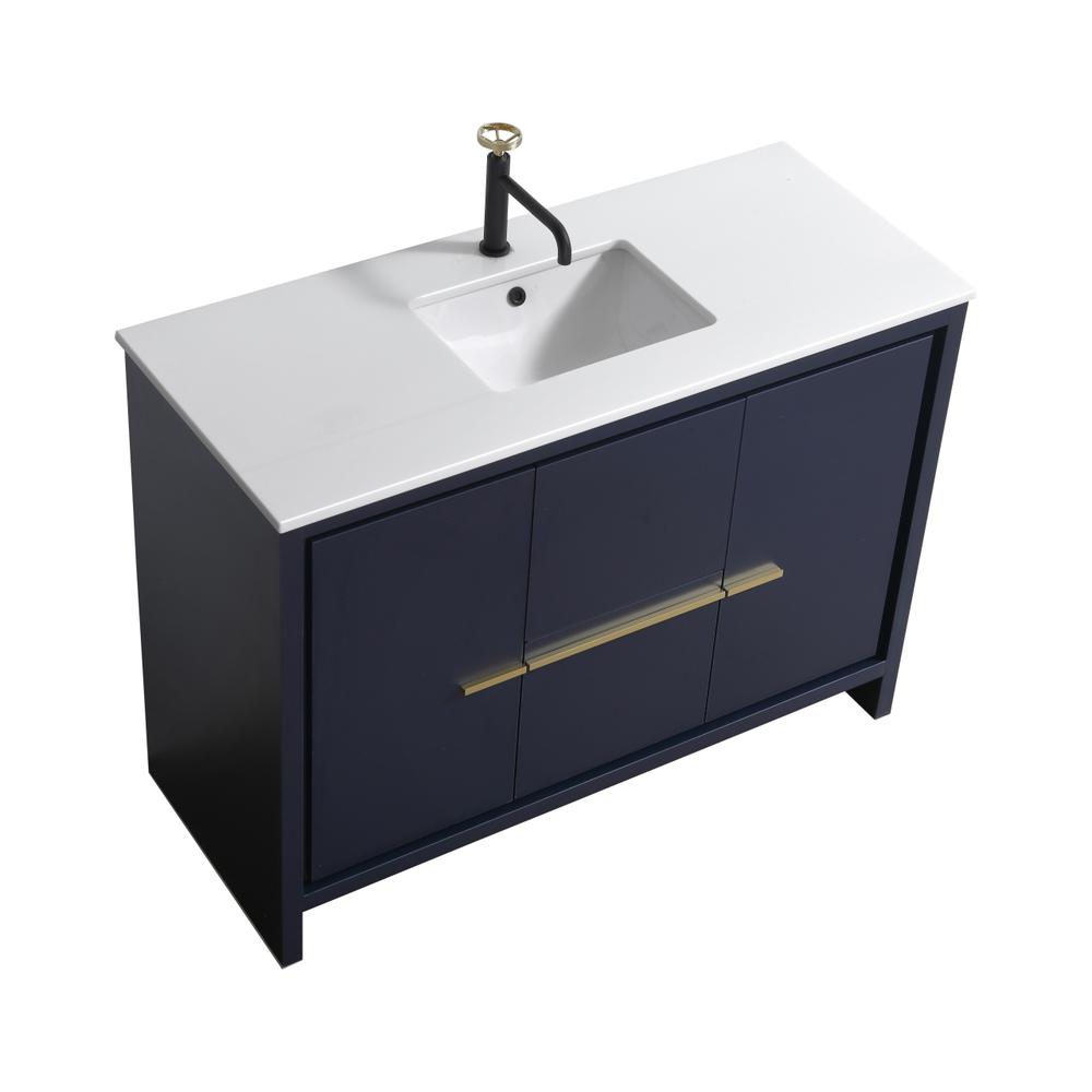 KubeBath Dolce 48″ Blue  Modern Bathroom Vanity with White Quartz Counter-Top. Picture 1