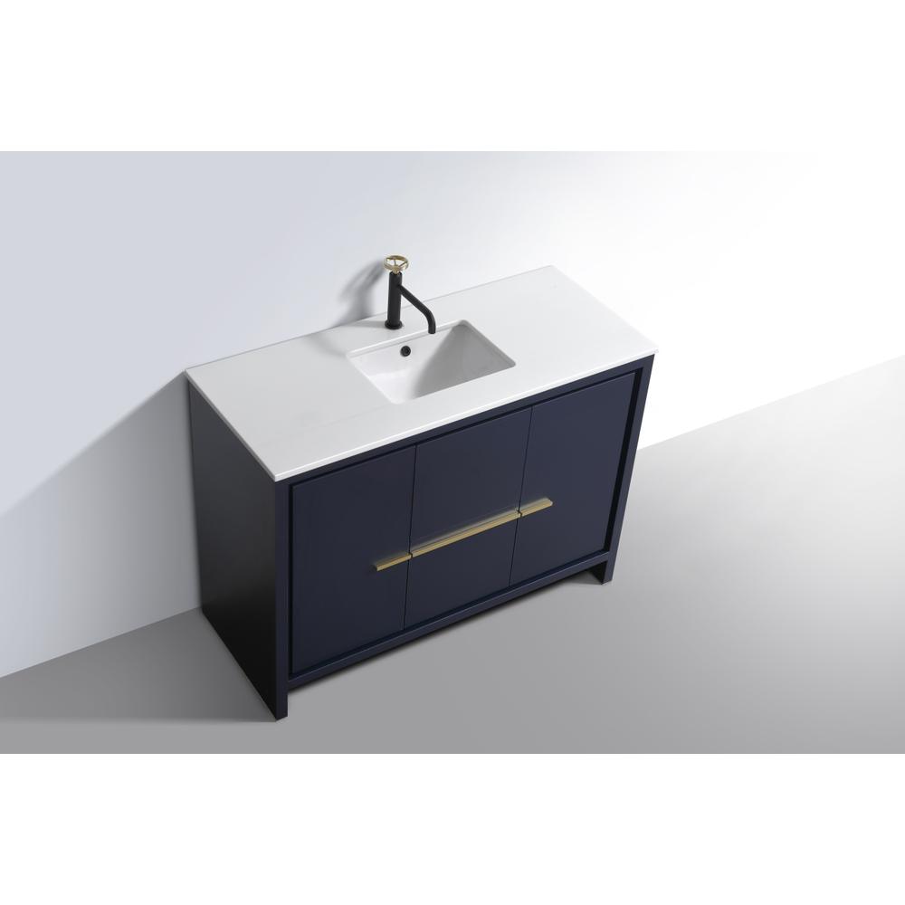KubeBath Dolce 48″ Blue  Modern Bathroom Vanity with White Quartz Counter-Top. Picture 4
