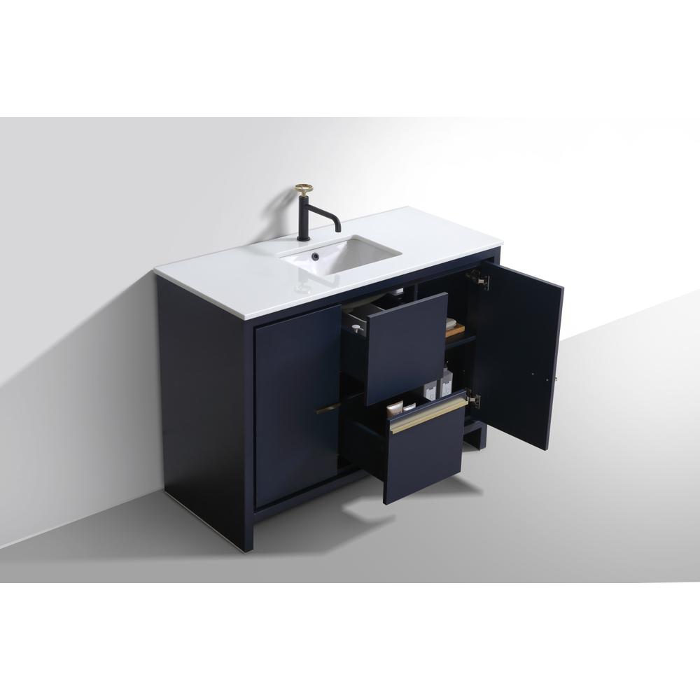 KubeBath Dolce 48″ Blue  Modern Bathroom Vanity with White Quartz Counter-Top. Picture 5