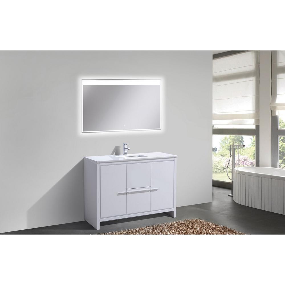 48″ High Gloss White Modern Bathroom Vanity with White Quartz Counter-Top. Picture 2