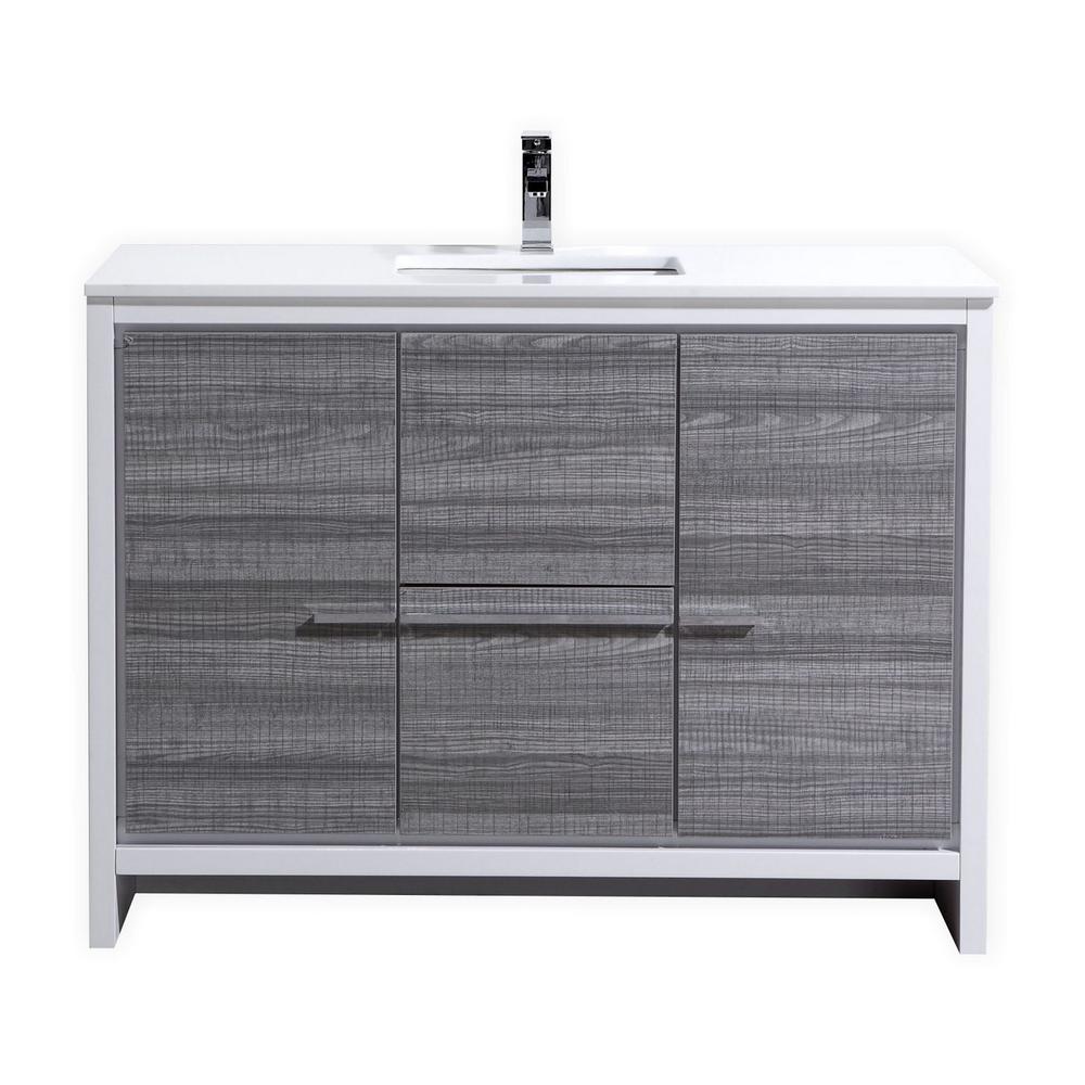 48″ Ash Gray Modern Bathroom Vanity with White Quartz Counter-Top. Picture 1