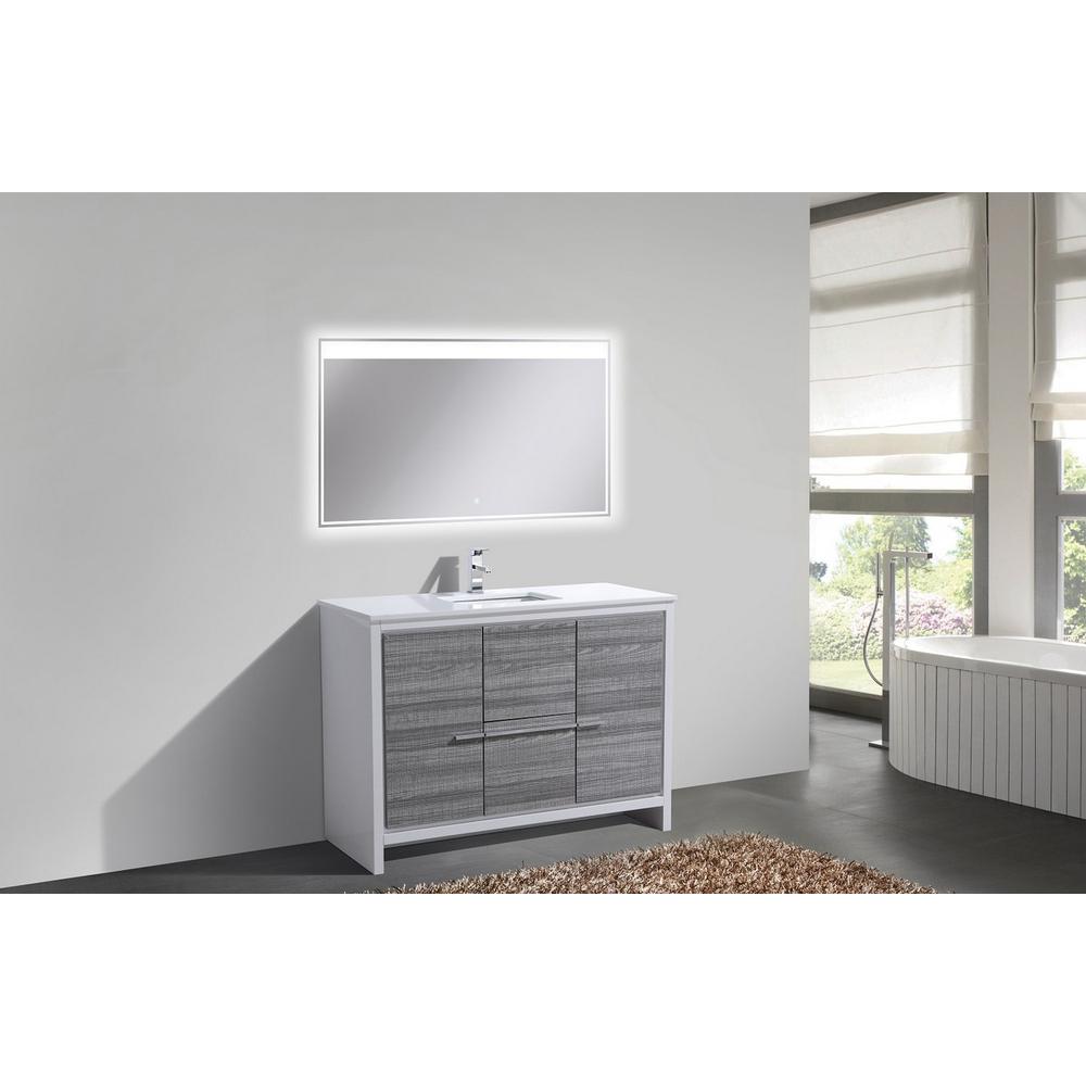 48″ Ash Gray Modern Bathroom Vanity with White Quartz Counter-Top. Picture 2