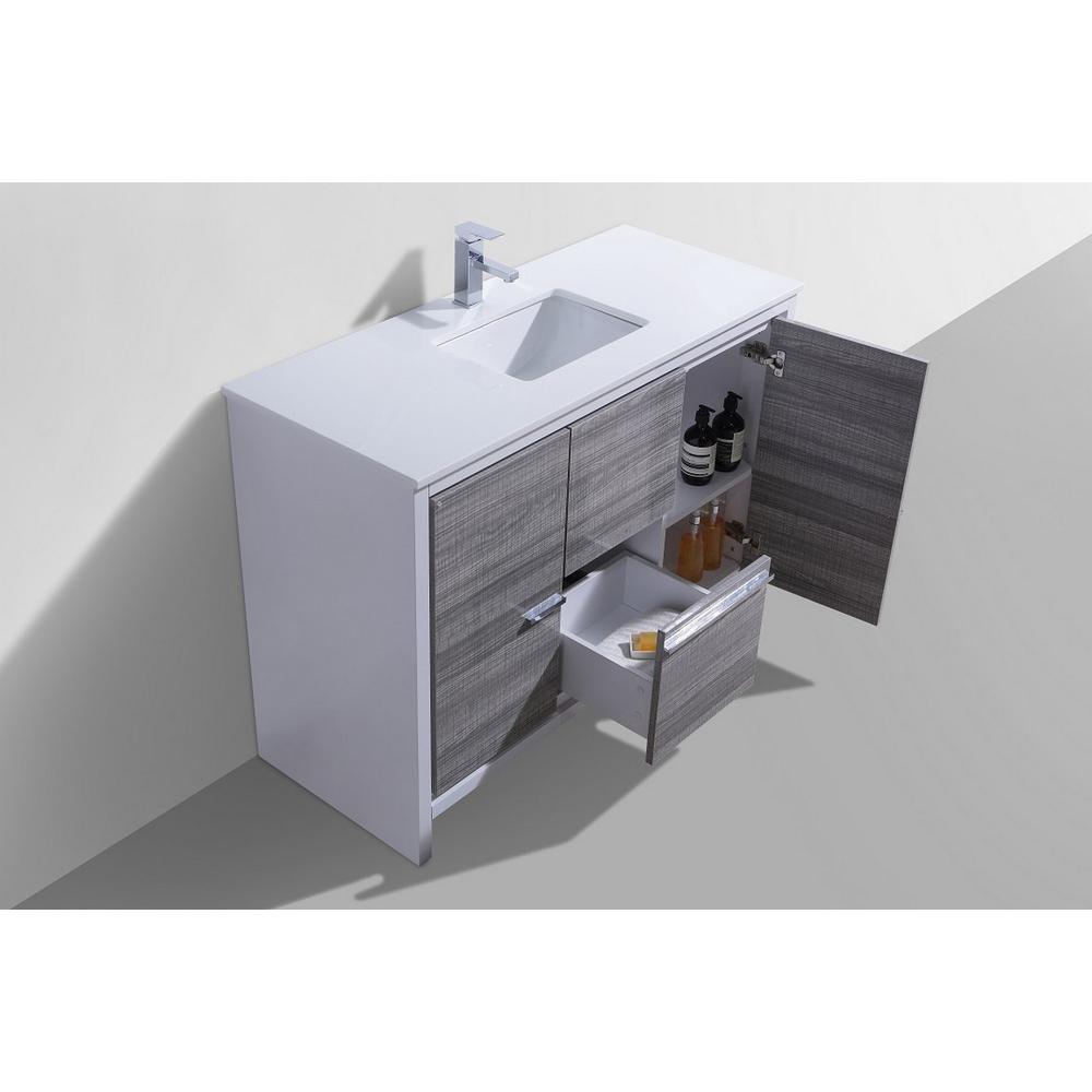 48″ Ash Gray Modern Bathroom Vanity with White Quartz Counter-Top. Picture 4