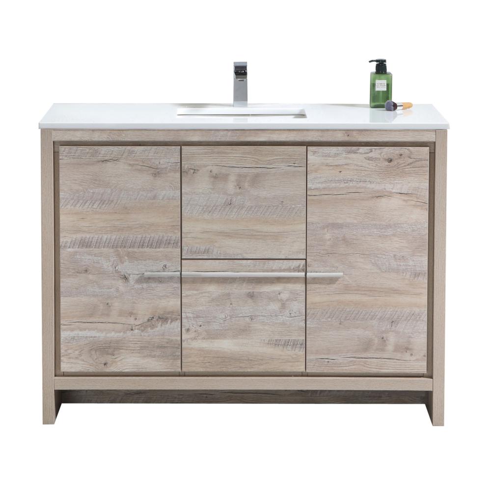 48″ Nature Wood Modern Bathroom Vanity with White Quartz Counter-Top. Picture 1