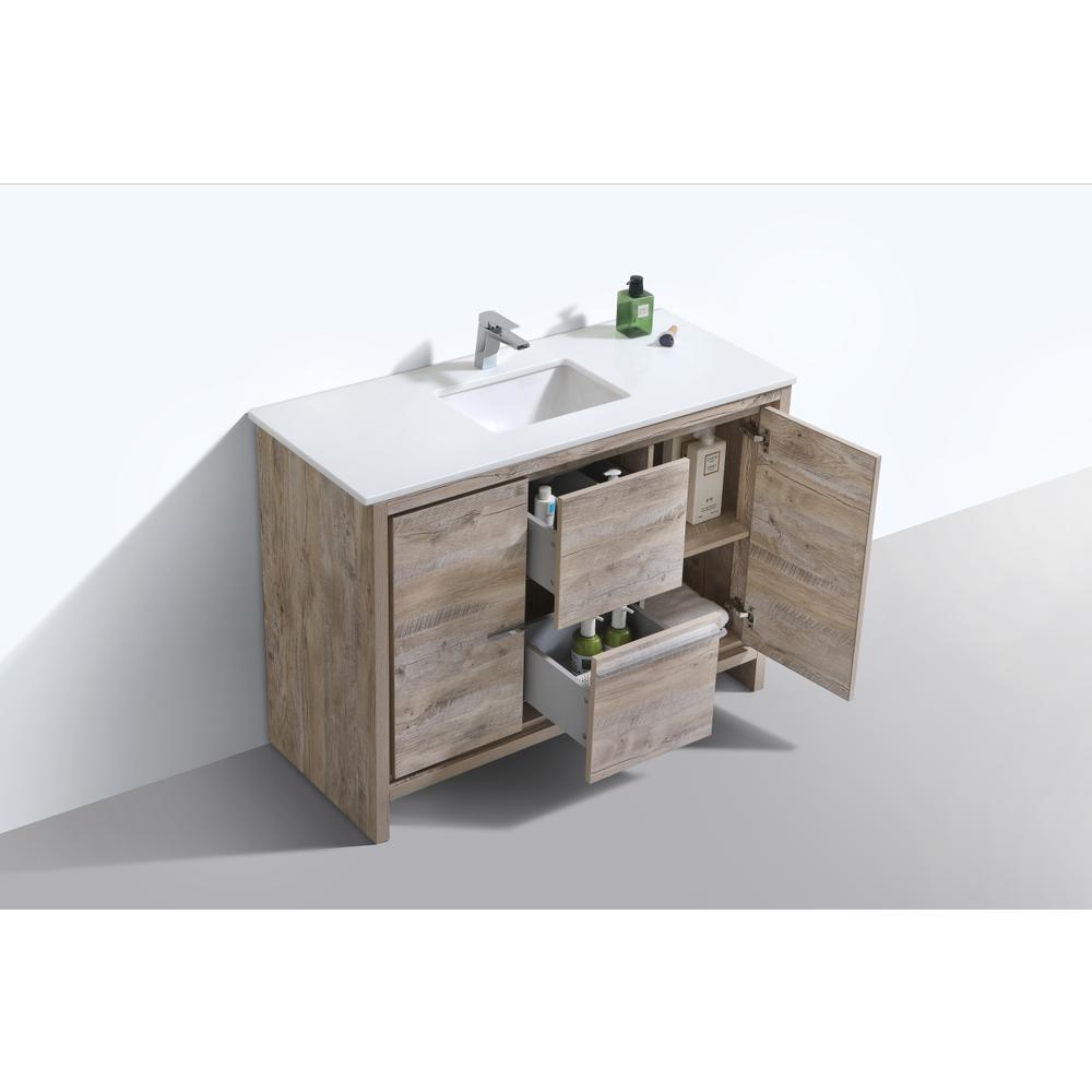 48″ Nature Wood Modern Bathroom Vanity with White Quartz Counter-Top. Picture 4