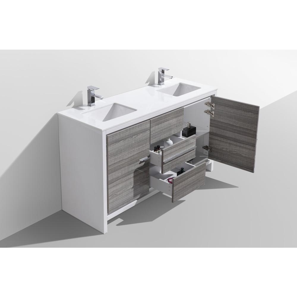 60″ Double Sink Ash Gray Modern Bathroom Vanity with White Quartz Counter-Top. Picture 5