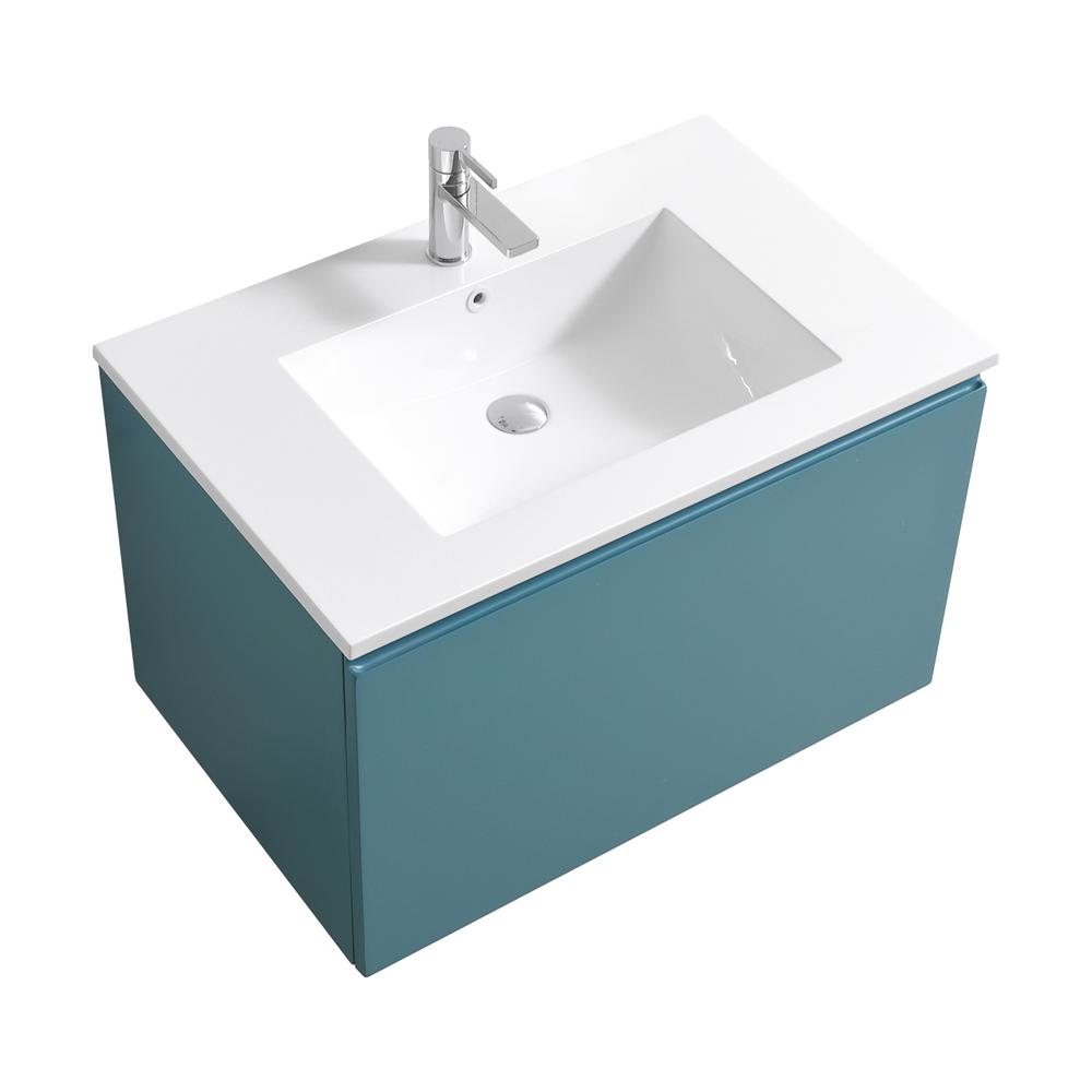 Balli 32'' Wall Mount Modern Bathroom Vanity in Teal Green Finish. Picture 1