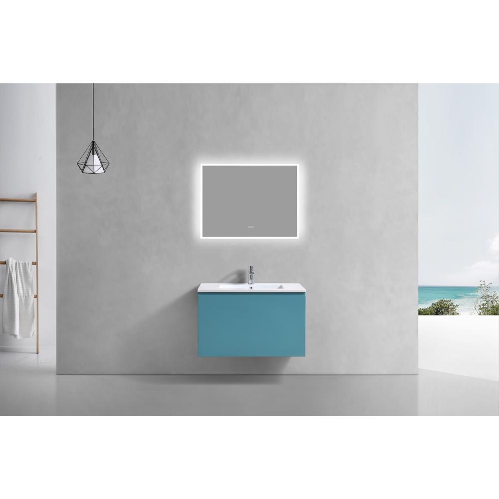 Balli 32'' Wall Mount Modern Bathroom Vanity in Teal Green Finish. Picture 3