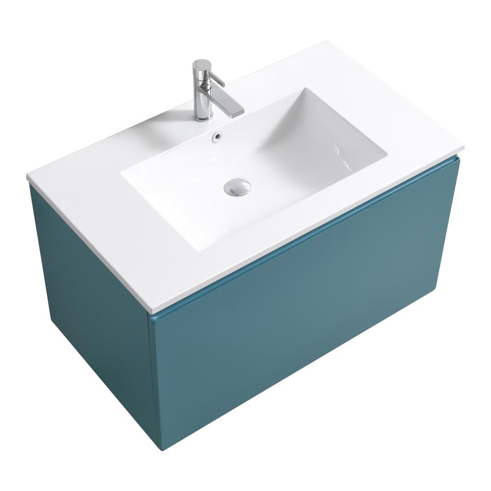 Balli 36'' Wall Mount Modern Bathroom Vanity in Teal Green Finish. Picture 1