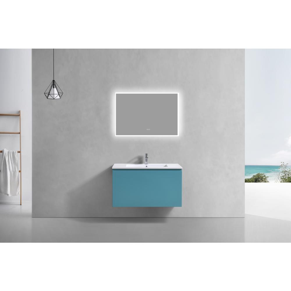 Balli 36'' Wall Mount Modern Bathroom Vanity in Teal Green Finish. Picture 3