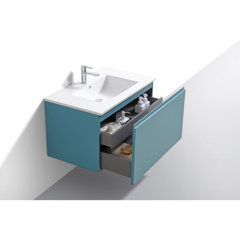 Balli 36'' Wall Mount Modern Bathroom Vanity in Teal Green Finish. Picture 5