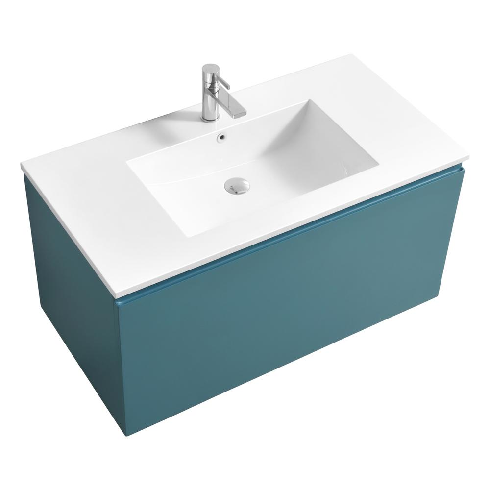 Balli 40'' Wall Mount Modern Bathroom Vanity in Teal Green Finish. Picture 1