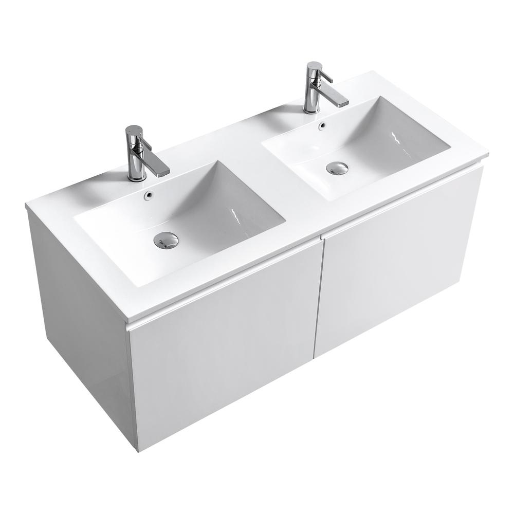 Balli 48'' Double SinkWall Mount Modern Bathroom Vanity in Gloss White Finish. Picture 1