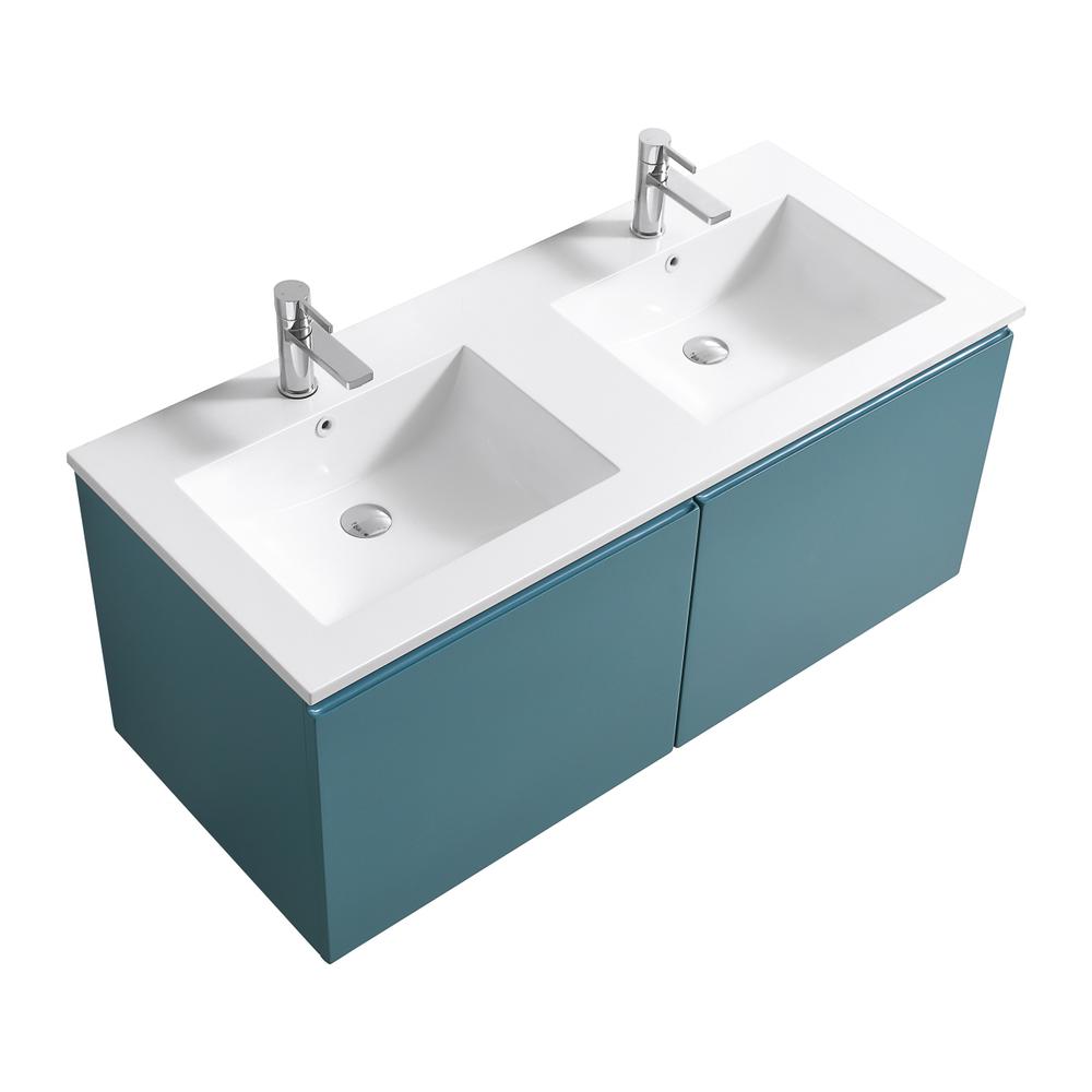 Balli 48'' Double Sink Wall Mount Modern Bathroom Vanity in Teal Green Finish. Picture 1