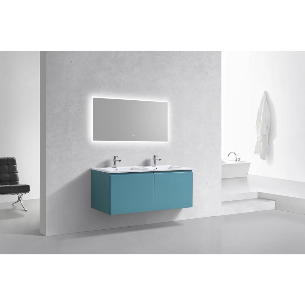 Balli 48'' Double Sink Wall Mount Modern Bathroom Vanity in Teal Green Finish. Picture 2