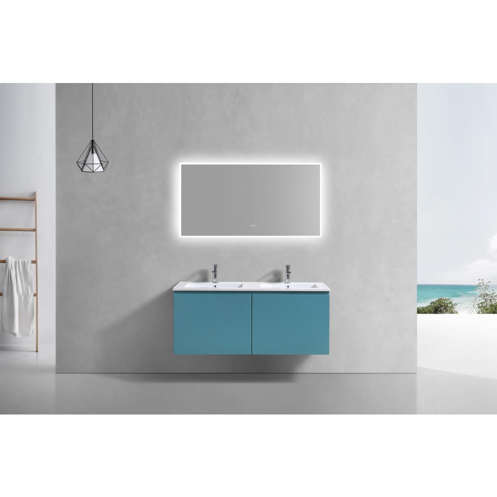 Balli 48'' Double Sink Wall Mount Modern Bathroom Vanity in Teal Green Finish. Picture 3