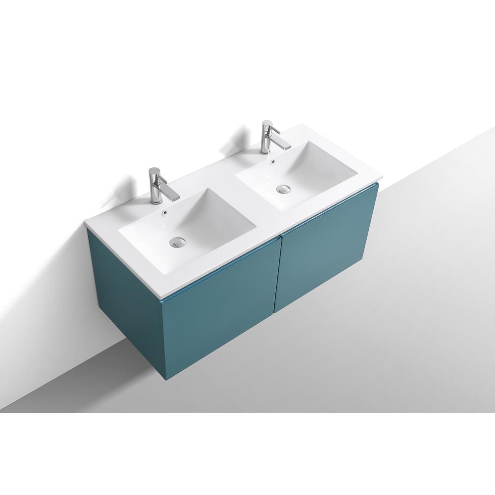 Balli 48'' Double Sink Wall Mount Modern Bathroom Vanity in Teal Green Finish. Picture 4