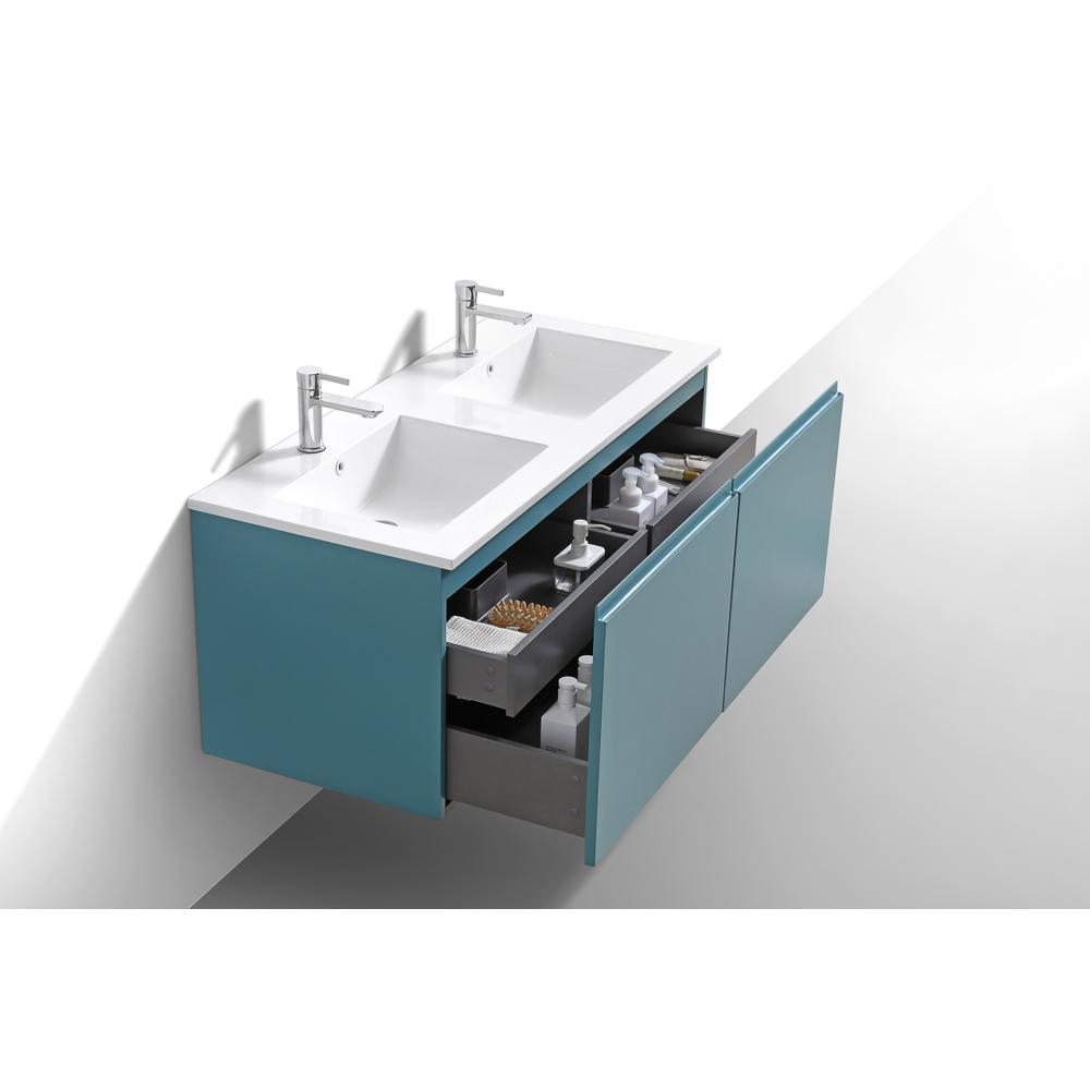 Balli 48'' Double Sink Wall Mount Modern Bathroom Vanity in Teal Green Finish. Picture 5