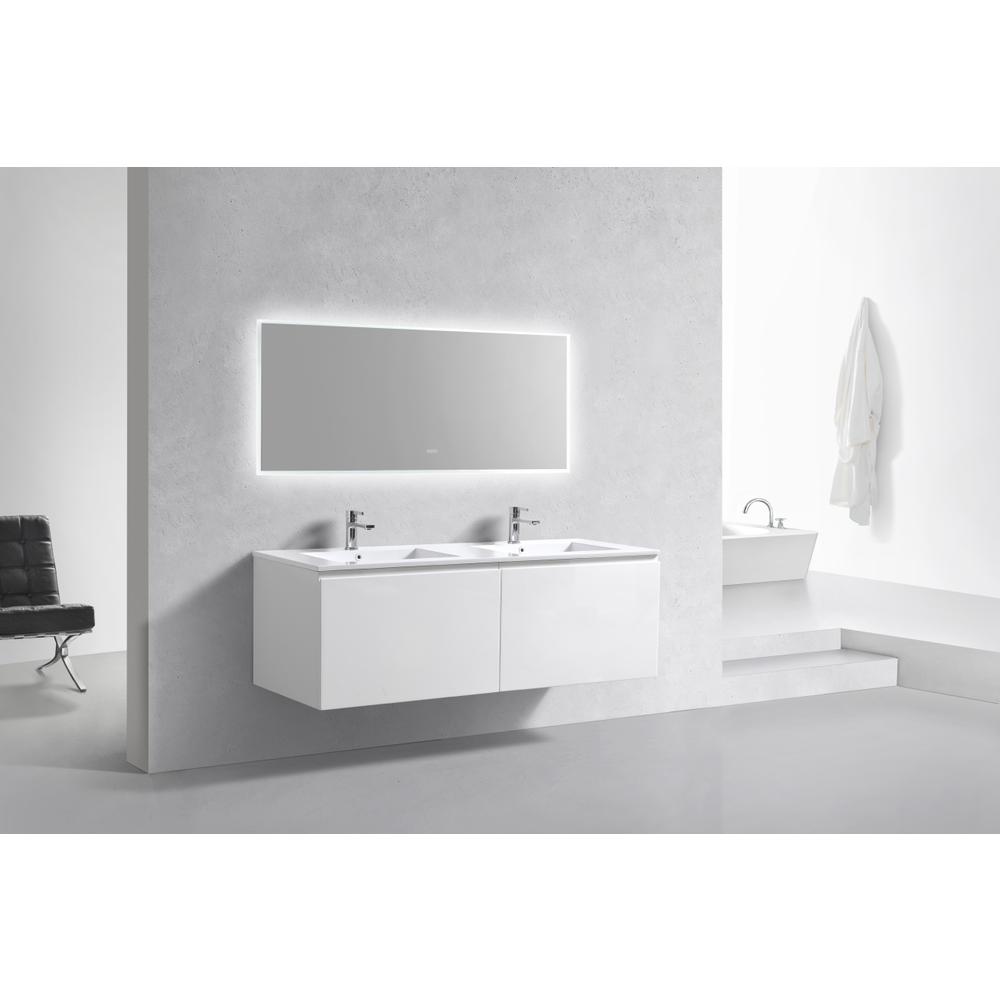 Balli 60'' Double Sink Wall Mount Modern Bathroom Vanity in Gloss White Finish. Picture 2