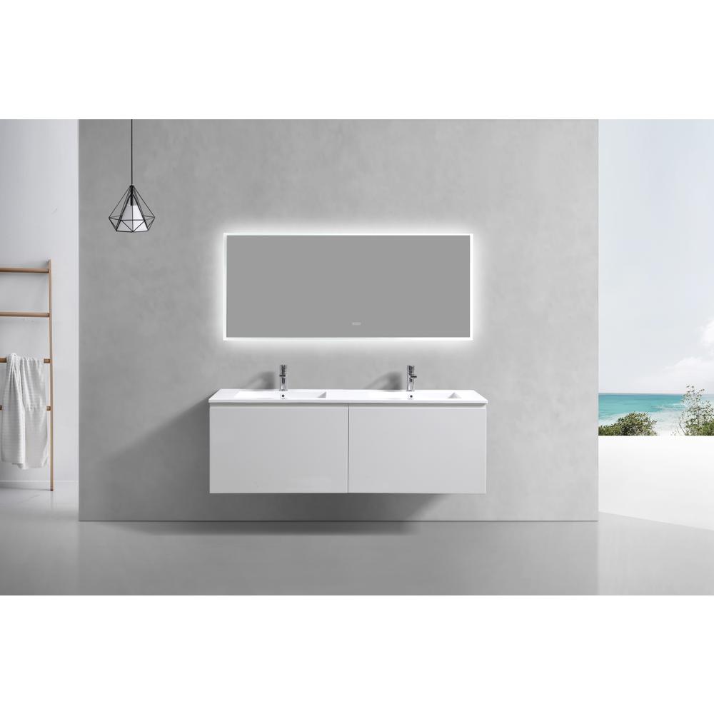 Balli 60'' Double Sink Wall Mount Modern Bathroom Vanity in Gloss White Finish. Picture 3