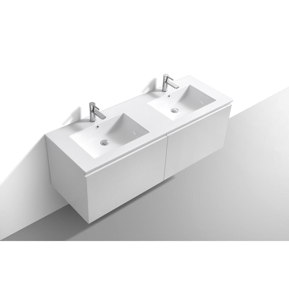 Balli 60'' Double Sink Wall Mount Modern Bathroom Vanity in Gloss White Finish. Picture 4